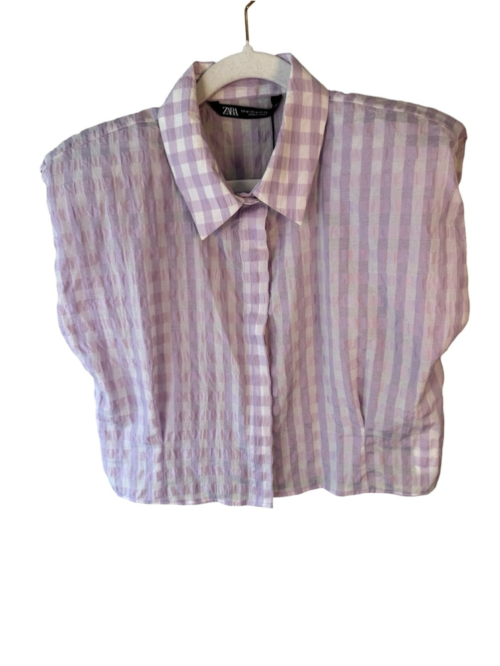 Zara Light Purple and White Gingham Button-Up Shirt Size M Cottagecore Plaid - Picture 2 of 7